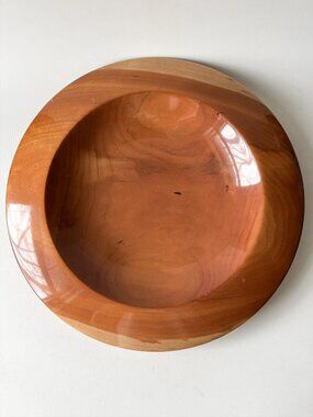 Large Hand Turned Black Cherry Solid Wood Bowl Signed 14.5” Centerpiece Decor